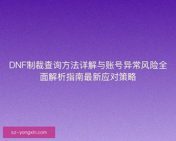 DNF制裁查询方法详解与账号异常风险全面解析指南最新应对策略